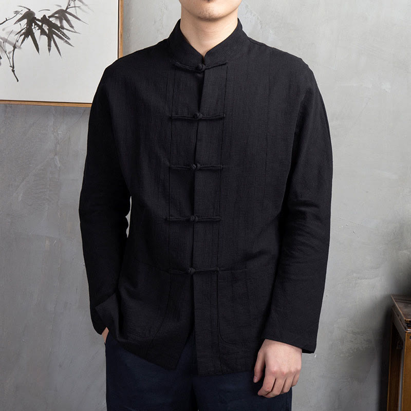 Buddha Stones Solid Color Casual Frog-button Men's Shirt Clothing - Black - US/UK/AU44,EU54 (5XL) - image 17