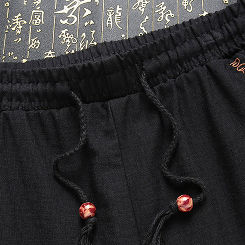 Buddha Stones 2Pcs Men's Tang Suit Koi Fish Pattern Frog-Button Long Sleeve Shirt Pants Set - image 2