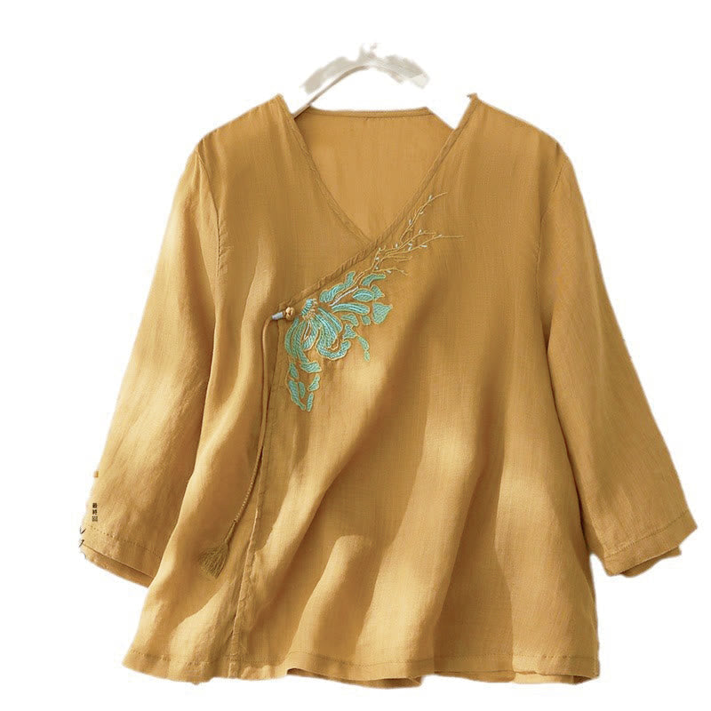 Buddha Stones Casual Women's Embroidery Plants Design Three Quarter Sleeve Shirt - Goldenrod - US8-10,UK/AU12-14,EU40-42 (2XL) - image 13
