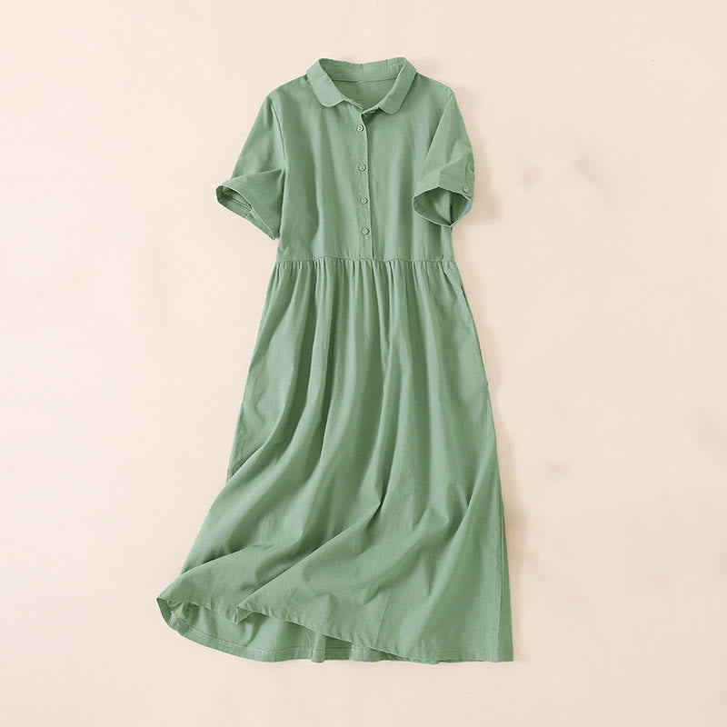 Buddha Stones Summer Buttons Design Short Sleeve Midi Dress With Pockets - LightSeaGreen - US12,UK/AU16,EU44 (3XL) - image 22