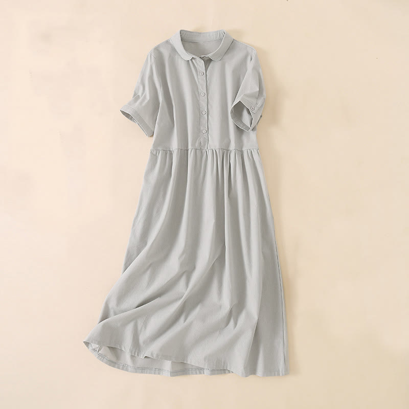 Buddha Stones Summer Buttons Design Short Sleeve Midi Dress With Pockets - Linen - US12,UK/AU16,EU44 (3XL) - image 5