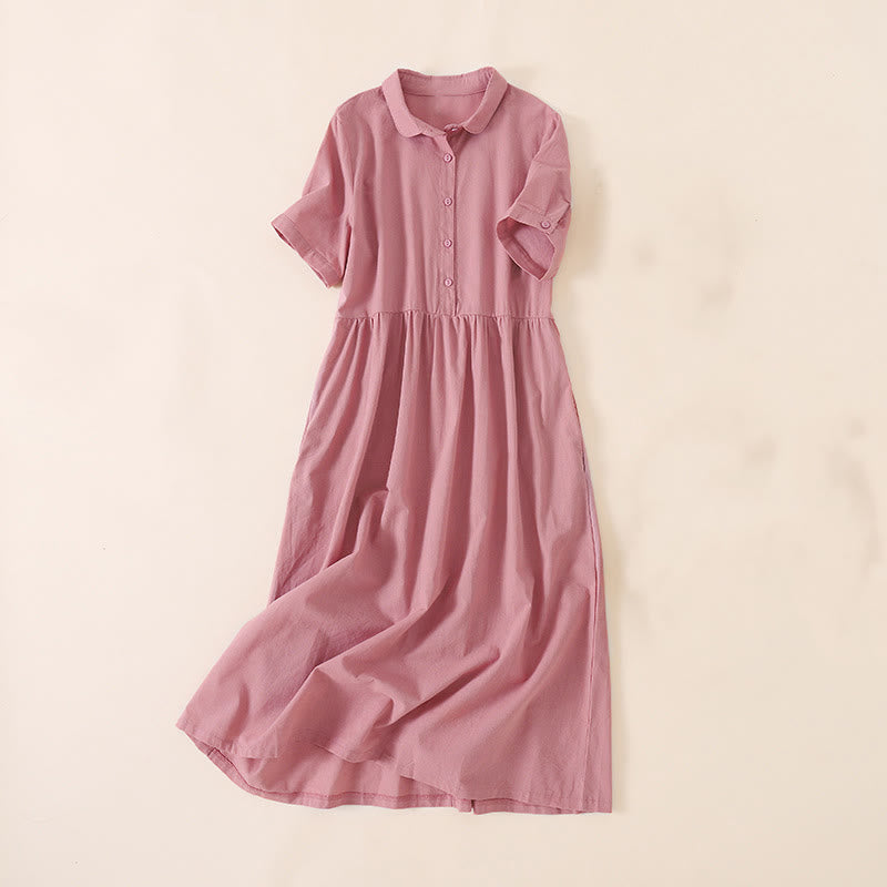 Buddha Stones Summer Buttons Design Short Sleeve Midi Dress With Pockets - PaleVioletRed - US12,UK/AU16,EU44 (3XL) - image 0