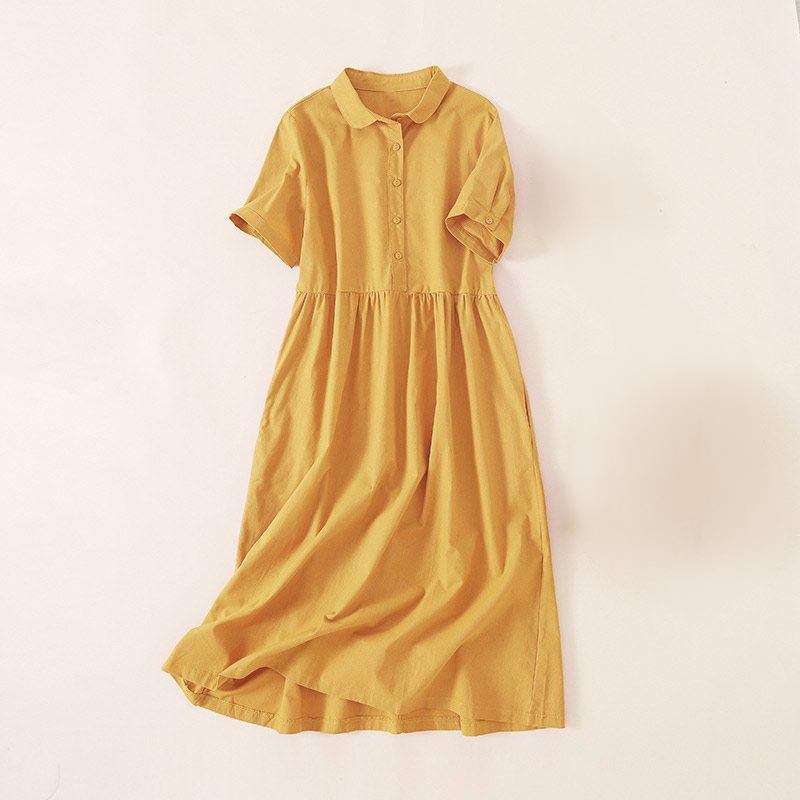 Buddha Stones Summer Buttons Design Short Sleeve Midi Dress With Pockets - Gold - US12,UK/AU16,EU44 (3XL) - image 17
