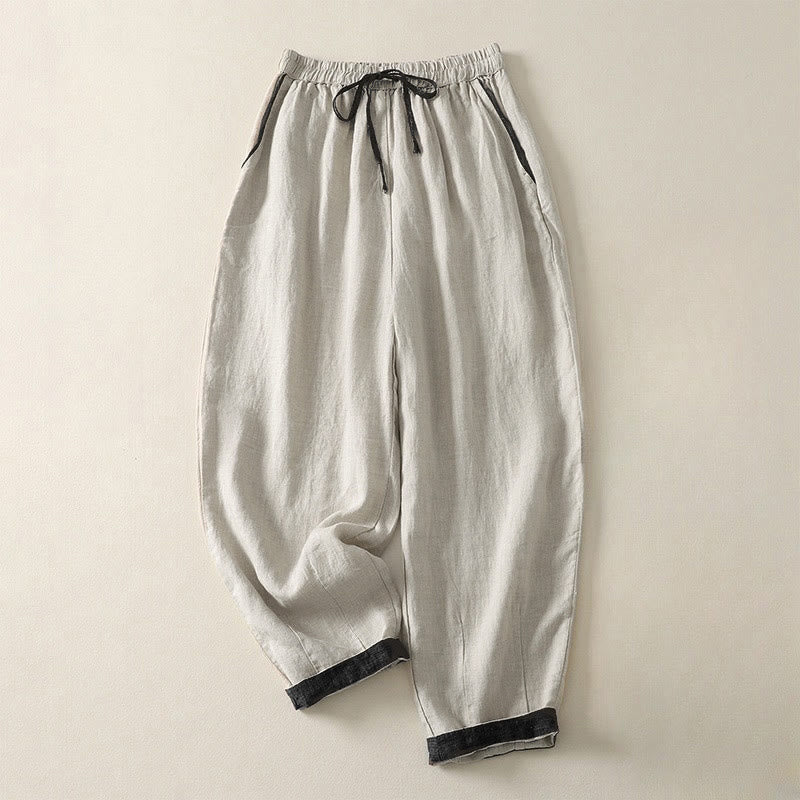 Buddha Stones Summer Casual Pure Color Drawstring Women's Harem Pants With Pockets - Linen - US8-10,UK/AU12-14,EU40-42 (2XL) - image 0