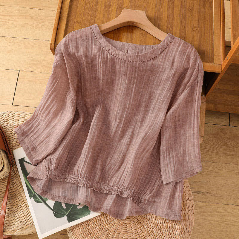Buddha Stones Casual Summer Plain Crew Neck Women's Three Quarter Sleeve T-Shirt - PaleVioletRed - US12,UK/AU16,EU44 (2XL) - image 24