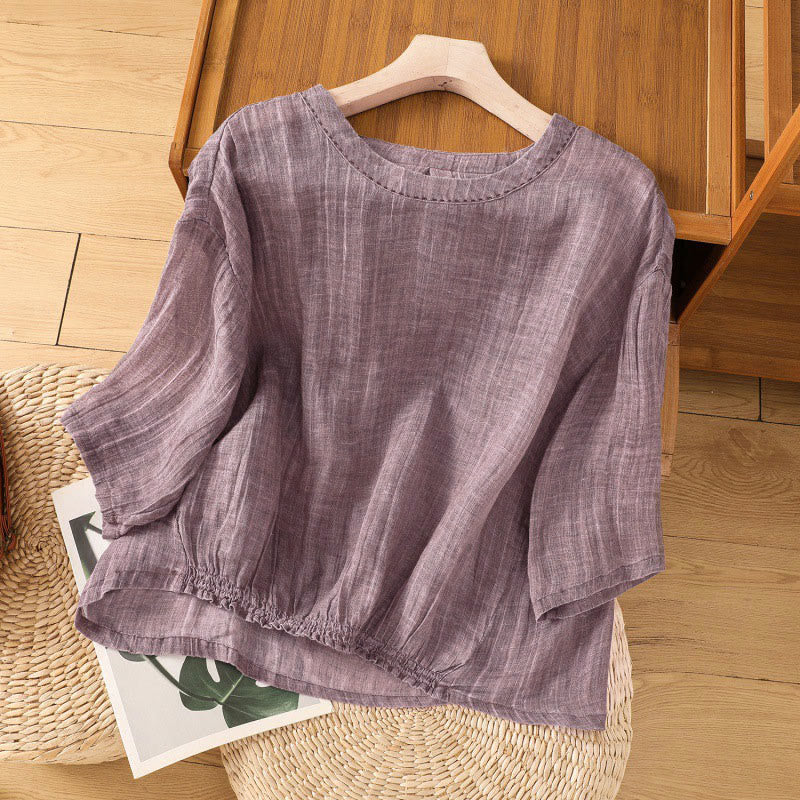 Buddha Stones Casual Summer Plain Crew Neck Women's Three Quarter Sleeve T-Shirt - MediumOrchid - US12,UK/AU16,EU44 (2XL) - image 8