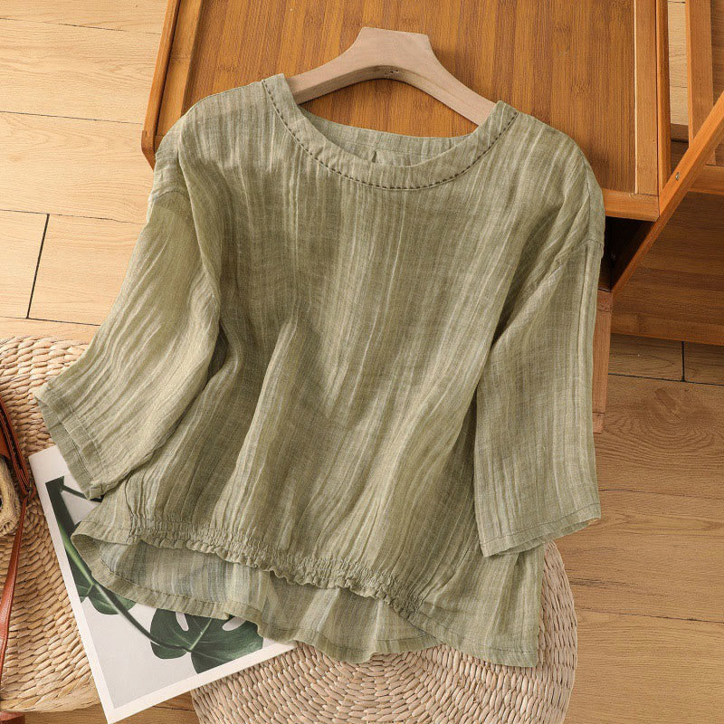 Buddha Stones Casual Summer Plain Crew Neck Women's Three Quarter Sleeve T-Shirt - DarkKhaki - US12,UK/AU16,EU44 (2XL) - image 0