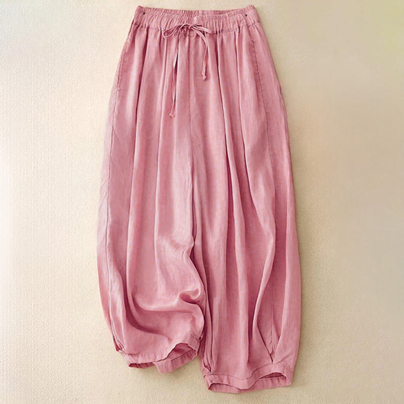 Buddha Stones Summer Elastic Waist Women's Capri Cropped Harem Pants With Pockets - Pink - US8-10,UK/AU12-14,EU40-42 (2XL) - image 18