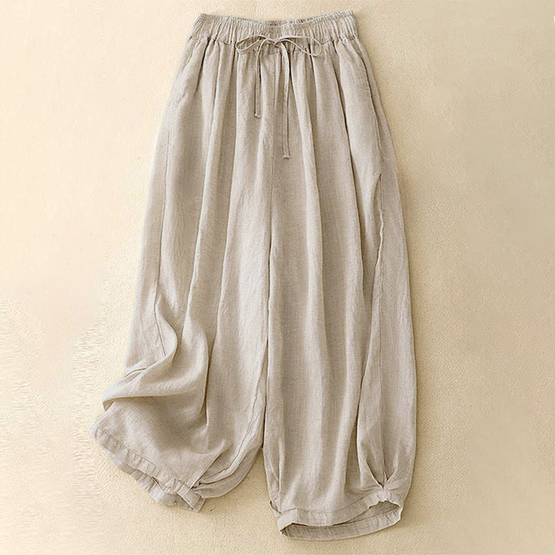 Buddha Stones Summer Elastic Waist Women's Capri Cropped Harem Pants With Pockets - Beige - US8-10,UK/AU12-14,EU40-42 (2XL) - image 0