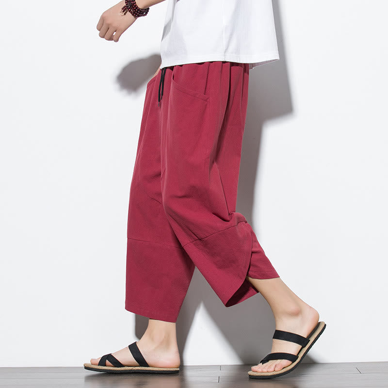 Buddha Stones Summer Men's Solid Color 7-8 Length Drawstring Pants With Pockets - Crimson - US/UK/AU46,EU56 (5XL) - image 27