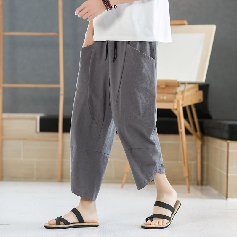Buddha Stones Summer Men's Solid Color 7-8 Length Drawstring Pants With Pockets - Gray - US/UK/AU46,EU56 (5XL) - image 13