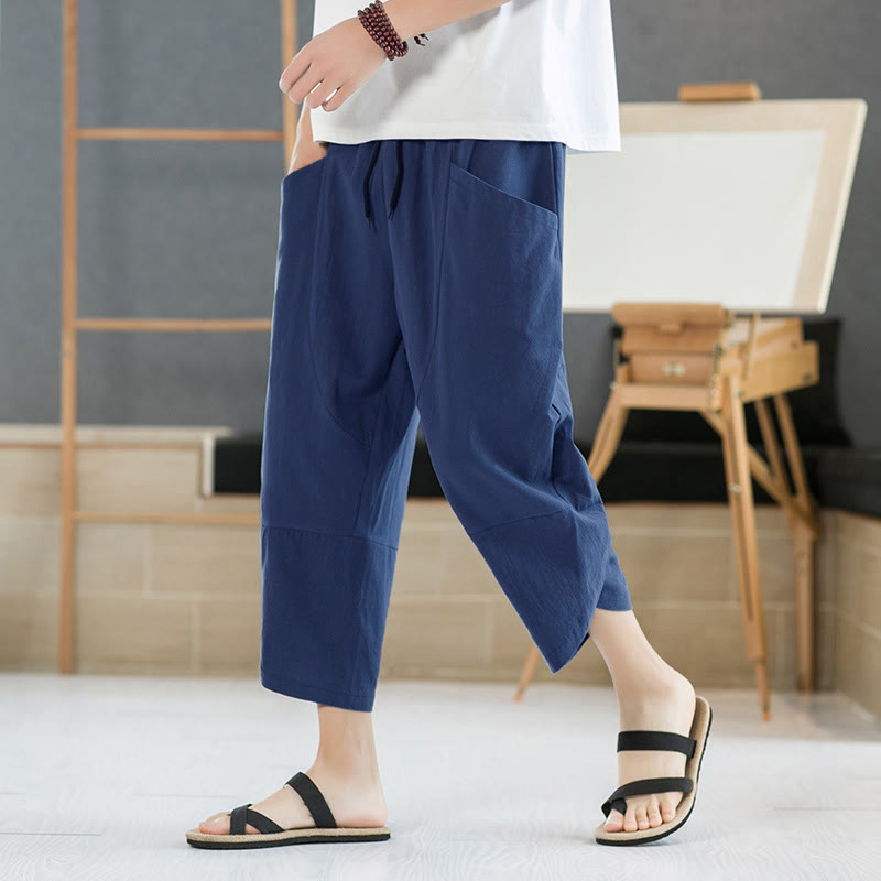 Buddha Stones Summer Men's Solid Color 7-8 Length Drawstring Pants With Pockets - SteelBlue - US/UK/AU46,EU56 (5XL) - image 21