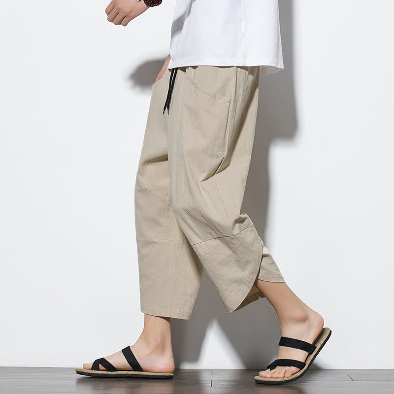 Buddha Stones Summer Men's Solid Color 7-8 Length Drawstring Pants With Pockets - Beige - US/UK/AU46,EU56 (5XL) - image 37
