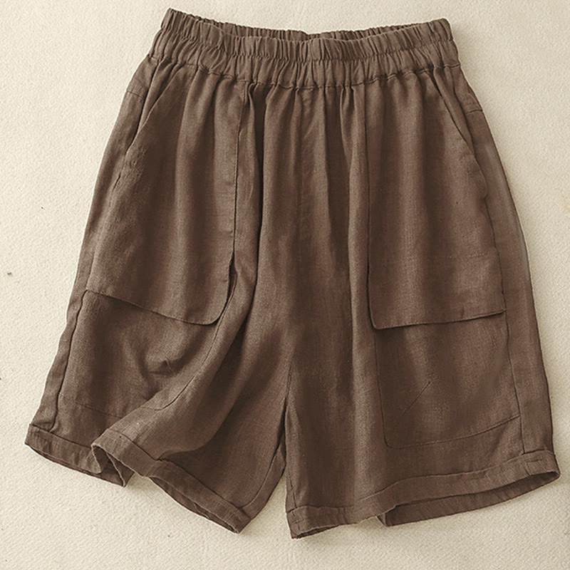 Buddha Stones Summer Casual Plain Women's Elasti Straight Shorts With Pockets - SaddleBrown - US12,UK/AU16,EU44 (2XL) - image 6