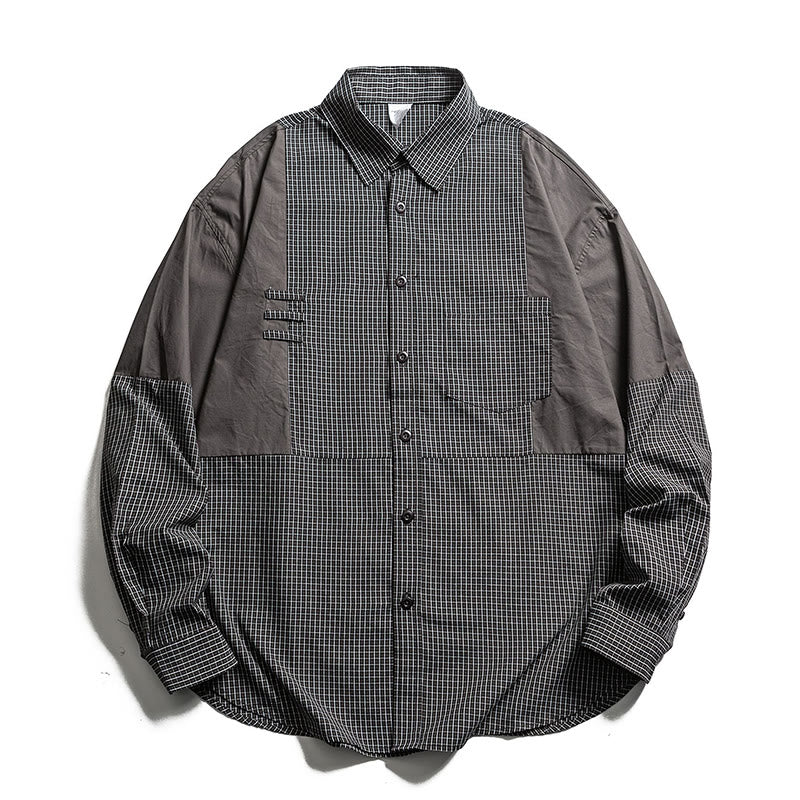 Buddha Stones Spring Fall Vintage Button-Up Plaid Men's Long Sleeve Shirts With Pocket - DimGray - US/UK/AU40,EU50 (2XL) - image 8