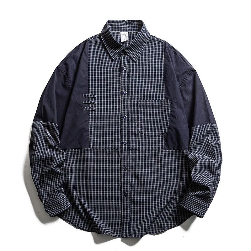 Buddha Stones Spring Fall Vintage Button-Up Plaid Men's Long Sleeve Shirts With Pocket - Navy - US/UK/AU40,EU50 (2XL) - image 4