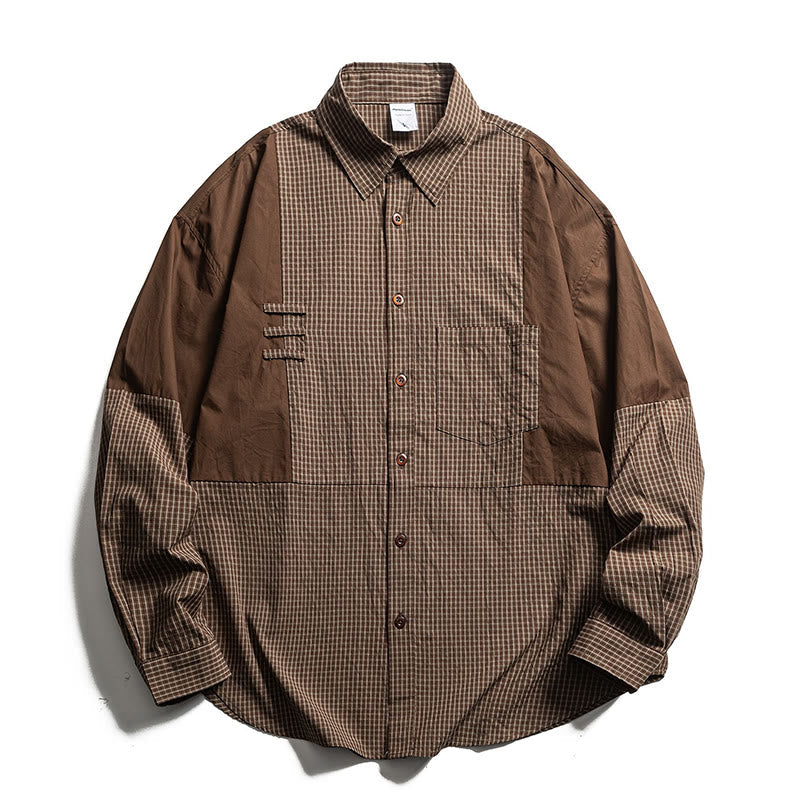 Buddha Stones Spring Fall Vintage Button-Up Plaid Men's Long Sleeve Shirts With Pocket - Sienna - US/UK/AU40,EU50 (2XL) - image 0