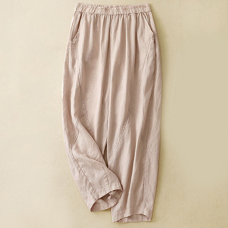 Buddha Stones Casual Plain Cropped Pants Women's Linen Harem Pants With Pockets - PeachPuff - US8-10,UK/AU12-14,EU40-42 (2XL) - image 20
