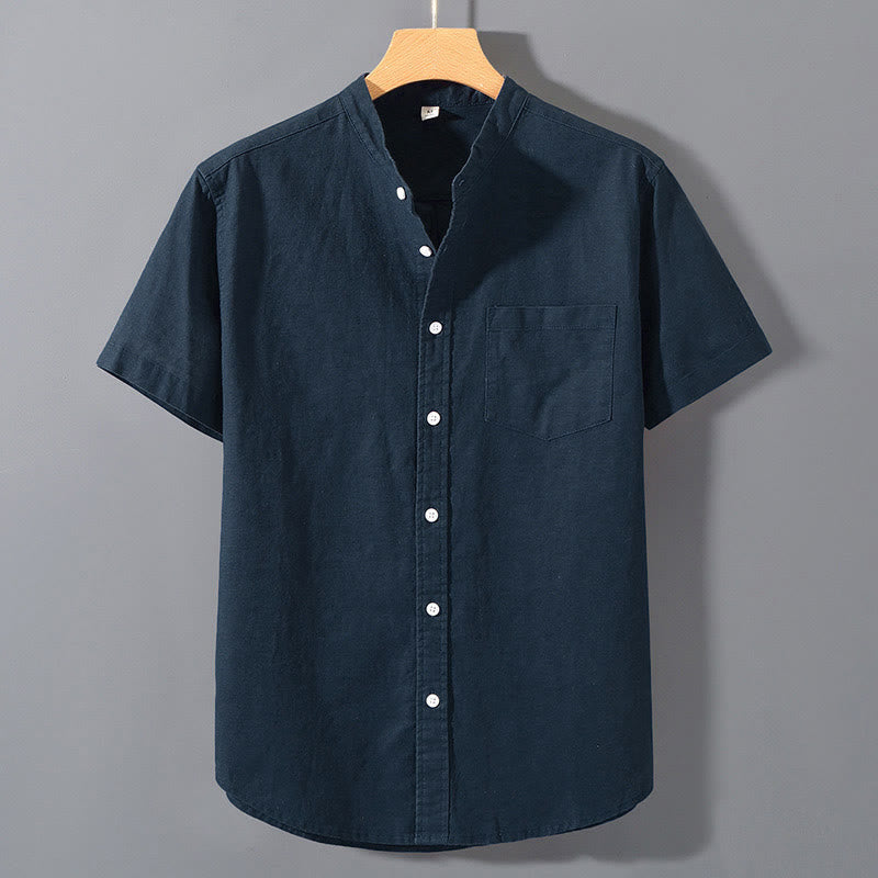 Buddha Stones Summer Men's Short Sleeve Button Down Cotton Linen Shirt - SteelBlue - US/UK/AU42,EU52 (3XL) - image 17