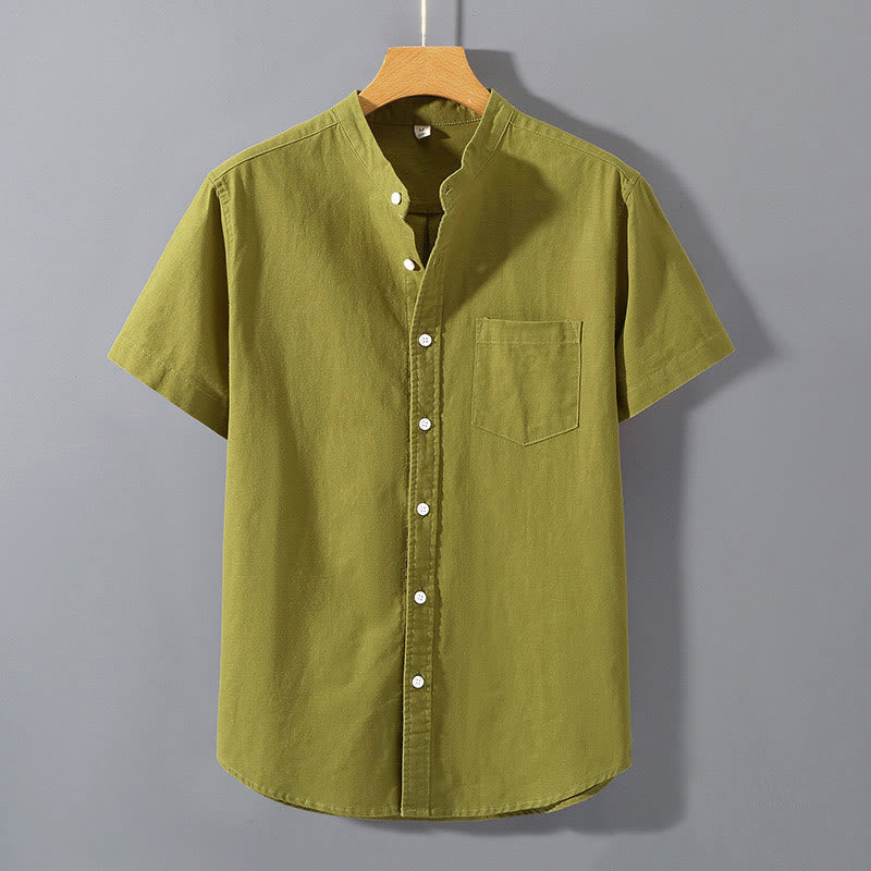 Buddha Stones Summer Men's Short Sleeve Button Down Cotton Linen Shirt - YellowGreen - US/UK/AU42,EU52 (3XL) - image 16