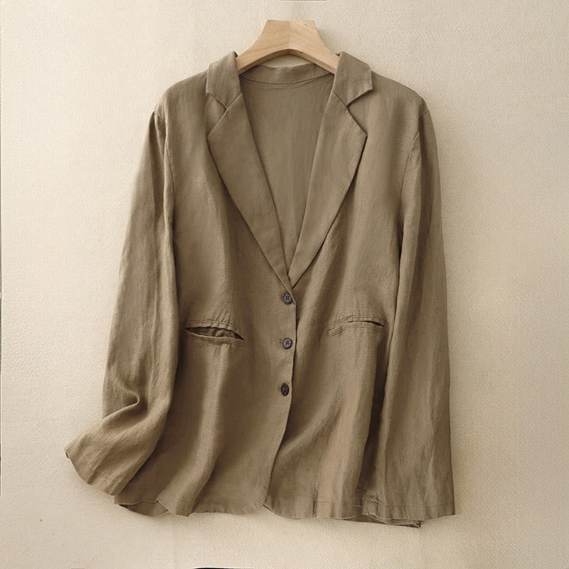 Buddha Stones Commute Retro Pure Color Lapel Women's Jacket With Pockets - DarkGoldenrod - US12,UK/AU16,EU44 (2XL) - image 0