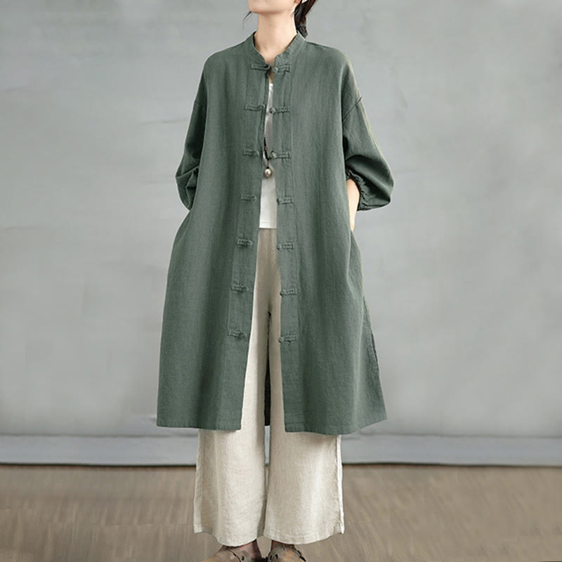 Buddha Stones Casual Frog-button Women's Coat With Pockets - DarkOliveGreen - US12,UK/AU16,EU44 (2XL) - image 5