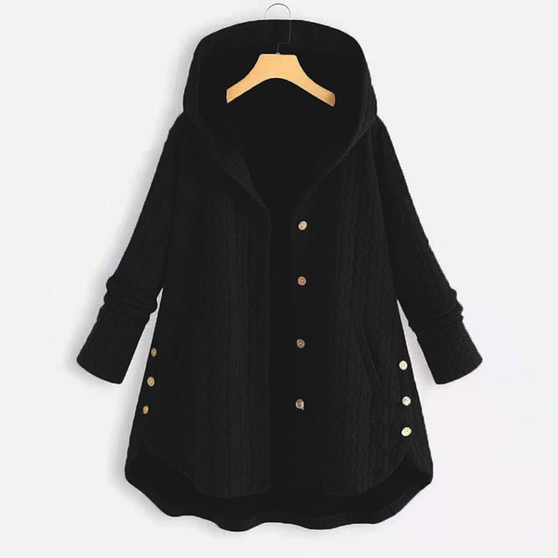 Buddha Stones Fall Wheat Ear Pattern Mid-length Design Women's Long Sleeve Hooded Coat With Pockets - Black - US22,UK/AU26,EU54 (8XL) - image 14