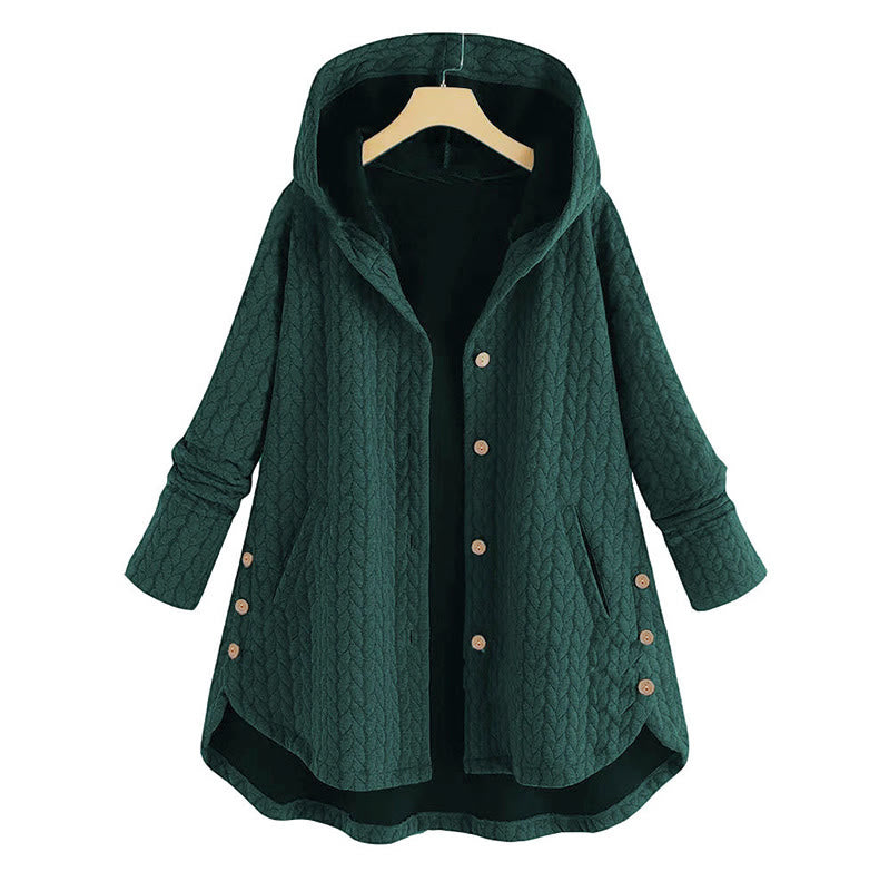 Buddha Stones Fall Wheat Ear Pattern Mid-length Design Women's Long Sleeve Hooded Coat With Pockets - DarkCyan - US22,UK/AU26,EU54 (8XL) - image 9