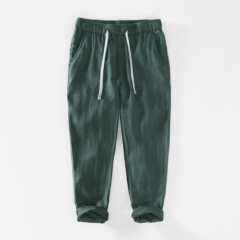 Buddha Stones Fall Solid Drawstring Elastic Waist Men's Linen Ankle-Length Pants With Pockets - SeaGreen - US/UK/AU44,EU54 (4XL) - image 25