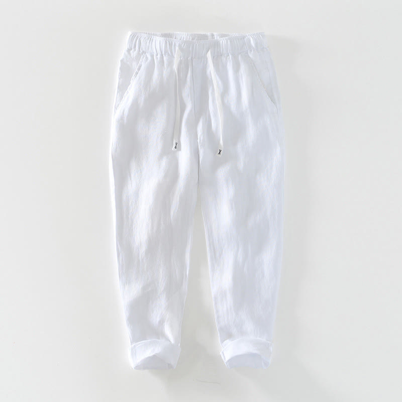Buddha Stones Fall Solid Drawstring Elastic Waist Men's Linen Ankle-Length Pants With Pockets - White - US/UK/AU44,EU54 (4XL) - image 30