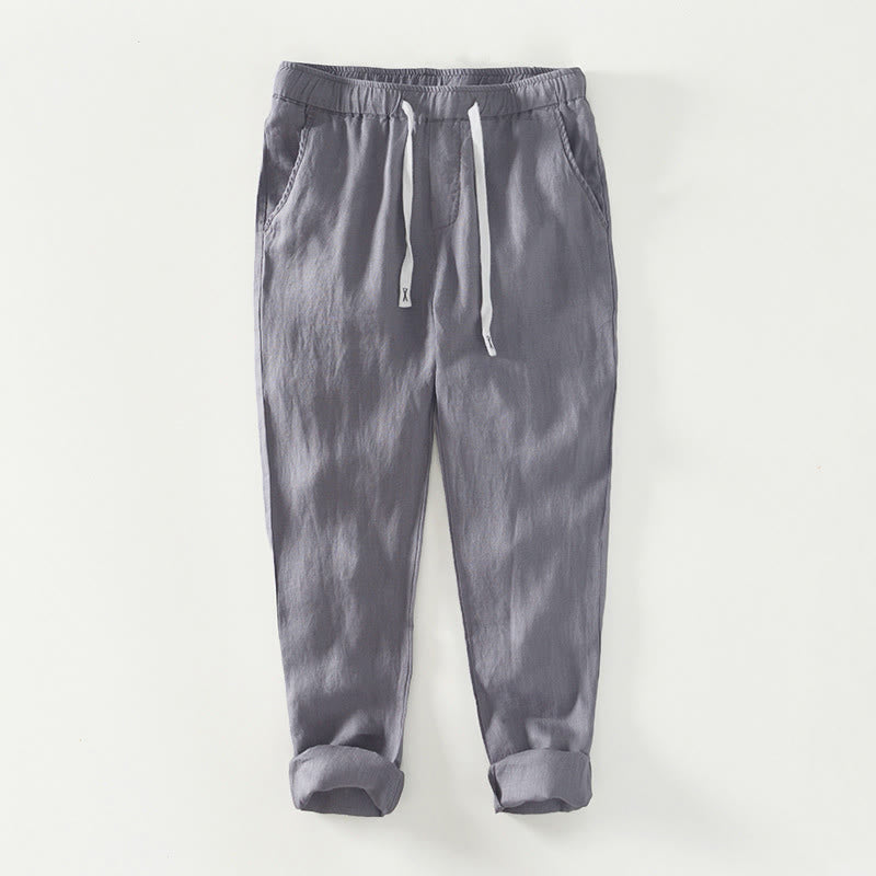 Buddha Stones Fall Solid Drawstring Elastic Waist Men's Linen Ankle-Length Pants With Pockets - Gray - US/UK/AU44,EU54 (4XL) - image 15