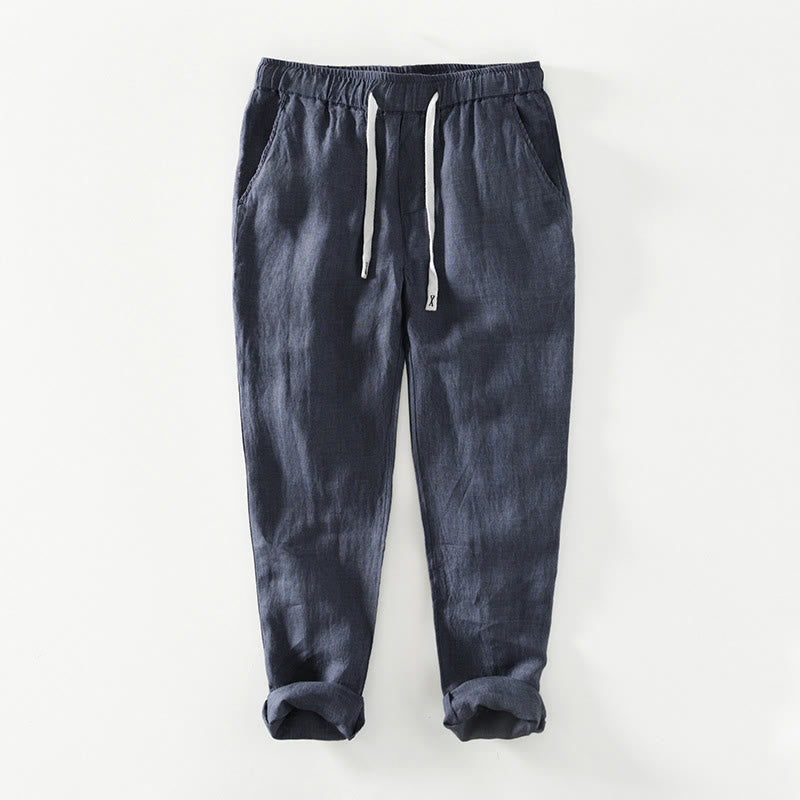 Buddha Stones Fall Solid Drawstring Elastic Waist Men's Linen Ankle-Length Pants With Pockets - SteelBlue - US/UK/AU44,EU54 (4XL) - image 18