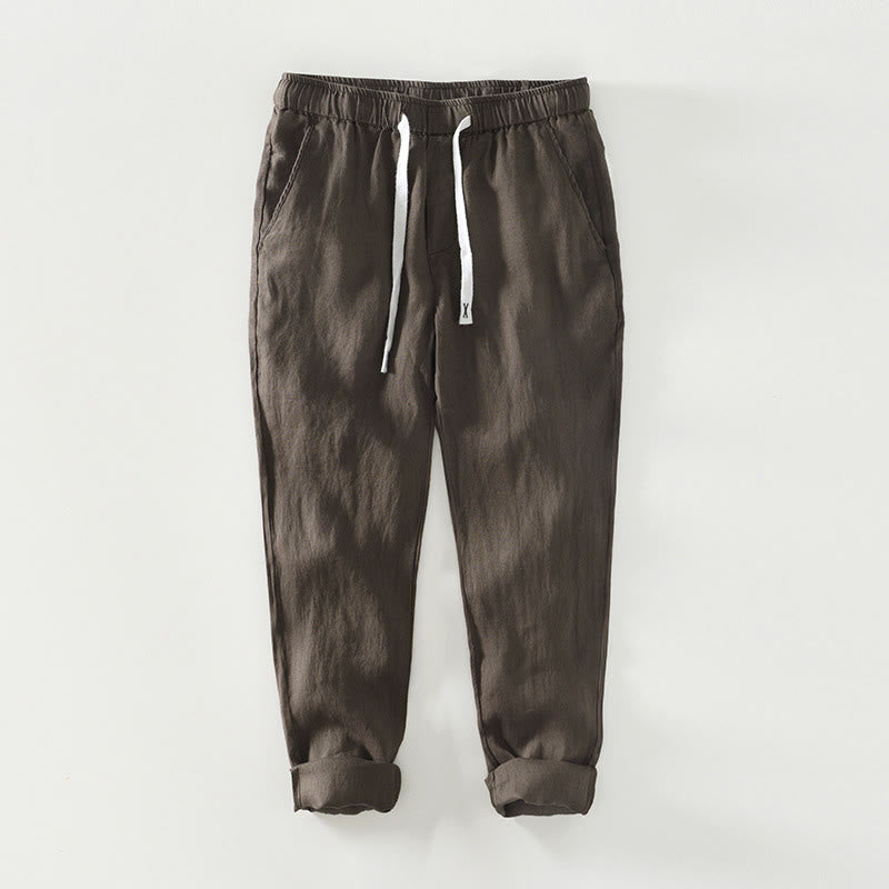 Buddha Stones Fall Solid Drawstring Elastic Waist Men's Linen Ankle-Length Pants With Pockets - Sienna - US/UK/AU44,EU54 (4XL) - image 12