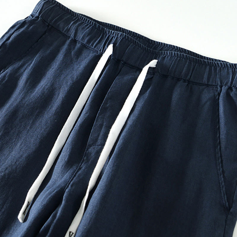 Buddha Stones Fall Solid Drawstring Elastic Waist Men's Linen Ankle-Length Pants With Pockets - image 19