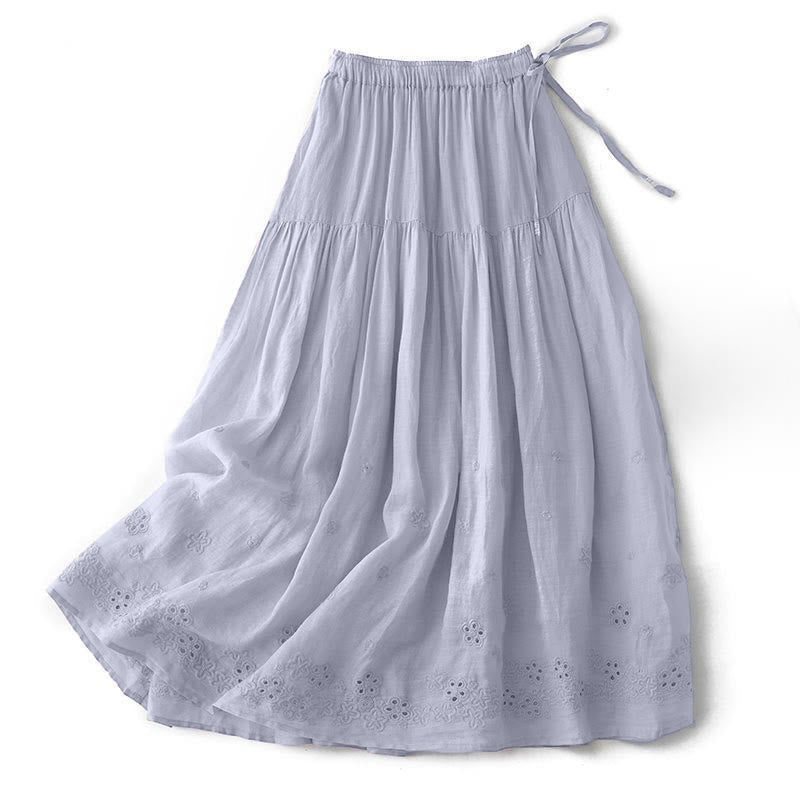 Buddha Stones Embroidery Hollow Design A-line Drawstring High Waist Women's Skirt With Pockets - LightBlue - US8-10,UK/AU12-14,EU40-42 (2XL) - image 0