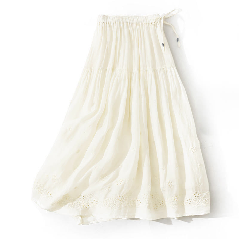 Buddha Stones Embroidery Hollow Design A-line Drawstring High Waist Women's Skirt With Pockets - LightGoldenrodYellow - US8-10,UK/AU12-14,EU40-42 (2XL) - image 13