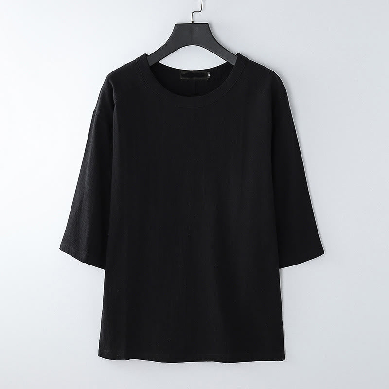 Buddha Stones Summer Casual Crew Neck Men's Elbow-Length Sleeve Cotton Linen T-Shirt - Black - US/UK/AU54,EU64 (9XL) - image 7