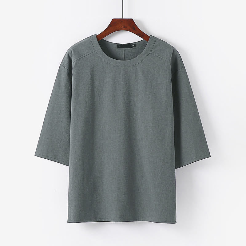 Buddha Stones Summer Casual Crew Neck Men's Elbow-Length Sleeve Cotton Linen T-Shirt - Gray - US/UK/AU54,EU64 (9XL) - image 6