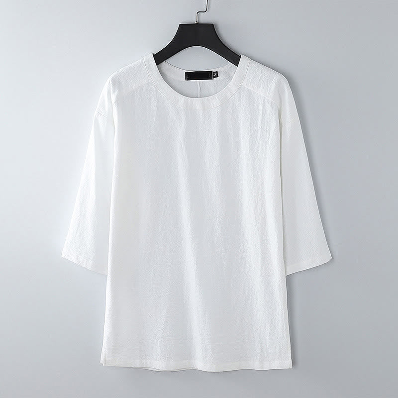 Buddha Stones Summer Casual Crew Neck Men's Elbow-Length Sleeve Cotton Linen T-Shirt - White - US/UK/AU54,EU64 (9XL) - image 9
