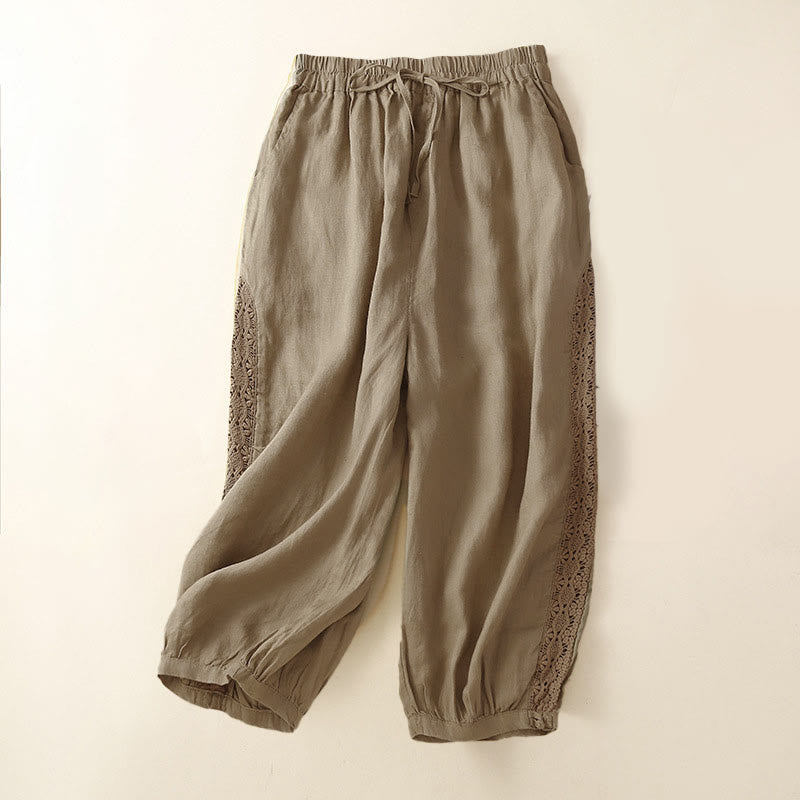 Buddha Stones Solid Color Flower Loose Drawstring Harem Pants With Pockets - Khaki - US8-10,UK/AU12-14,EU40-42 (2XL) - image 24