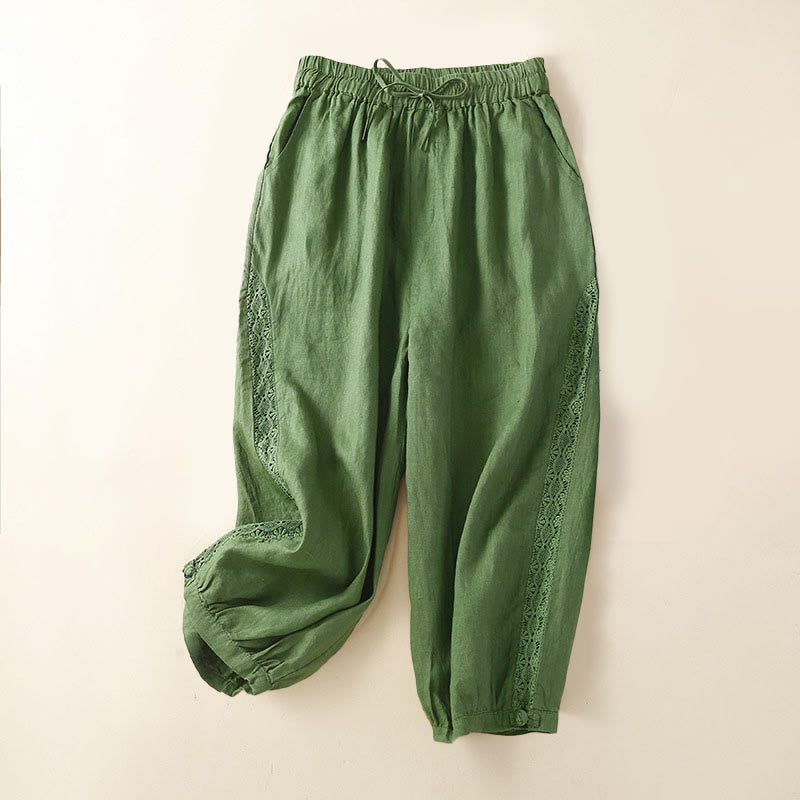 Buddha Stones Solid Color Flower Loose Drawstring Harem Pants With Pockets - Green - US8-10,UK/AU12-14,EU40-42 (2XL) - image 20