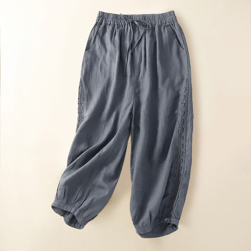 Buddha Stones Solid Color Flower Loose Drawstring Harem Pants With Pockets - Gray - US8-10,UK/AU12-14,EU40-42 (2XL) - image 14
