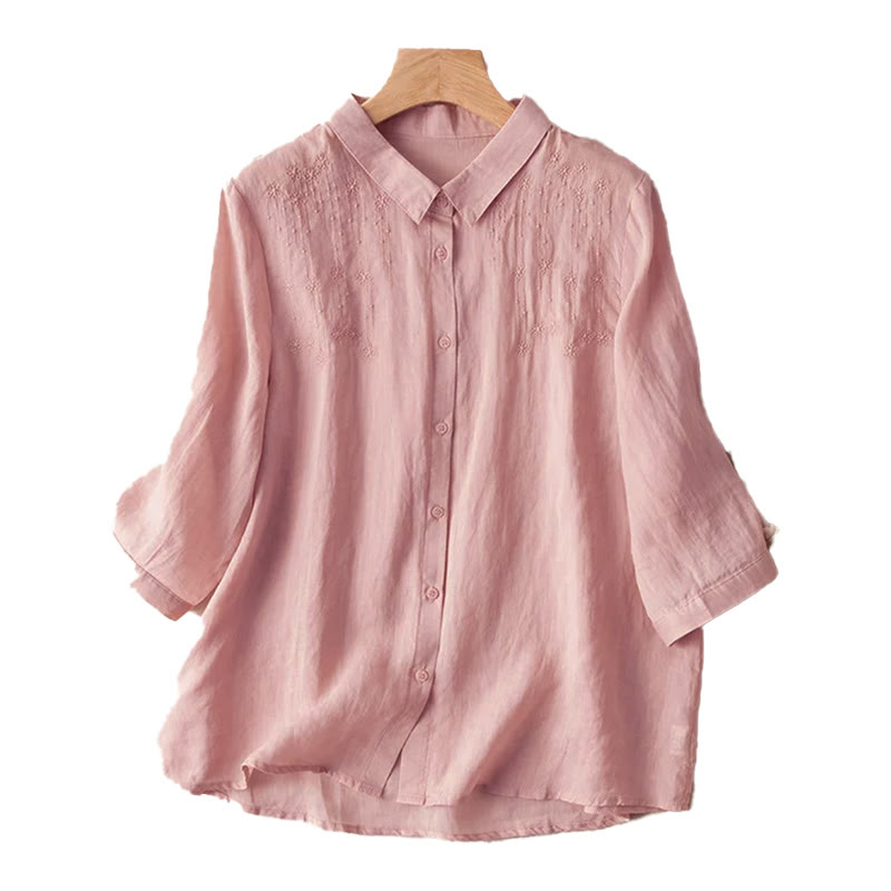 Buddha Stones Casual Women's Embroidery Standing Collar Half Sleeve Design Shirt - image 15