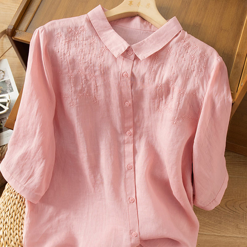 Buddha Stones Casual Women's Embroidery Standing Collar Half Sleeve Design Shirt - Pink - US8-10,UK/AU12-14,EU40-42 (2XL) - image 14