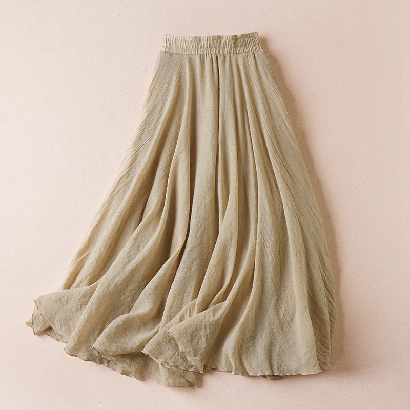 Buddha Stones Vintage Casual Pure Color High Waist Women's Skirt - PaleGoldenrod - US4-6,UK/AU8-10,EU36-38 (F) - image 0