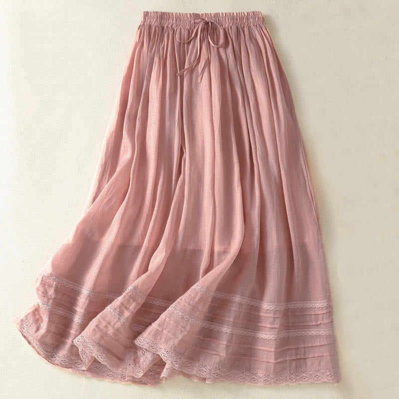 Buddha Stones Summer Plain Drawstring Lace Patchwork Design Women's 7-8 Length Skirt - LightPink - US8-10,UK/AU12-14,EU40-42 (2XL) - image 0