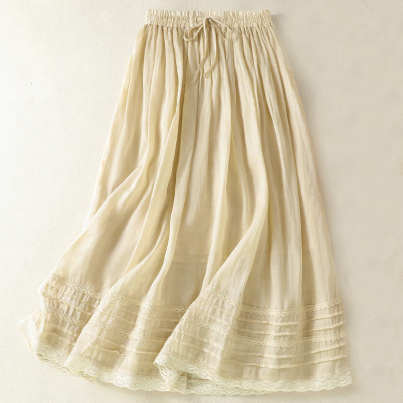 Buddha Stones Summer Plain Drawstring Lace Patchwork Design Women's 7-8 Length Skirt - Beige - US8-10,UK/AU12-14,EU40-42 (2XL) - image 26