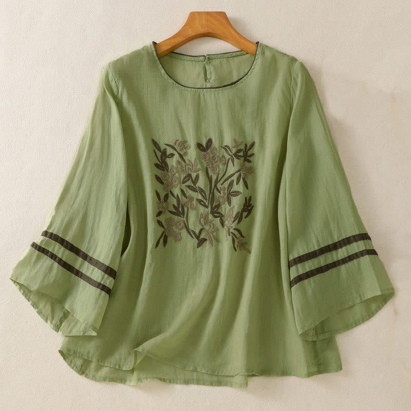 Buddha Stones Retro Embroidery Floral Three Quarter Sleeve Women's T-Shirt - LightGreen - US14,UK/AU18,EU46 (2XL) - image 16