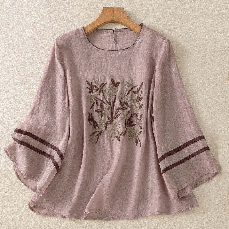 Buddha Stones Retro Embroidery Floral Three Quarter Sleeve Women's T-Shirt - Plum - US14,UK/AU18,EU46 (2XL) - image 23