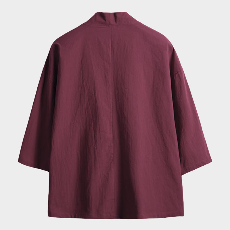 Buddha Stones Solid Color Lace-up Three Quarter Sleeve Open Front Jacket Men's Kimono - image 7